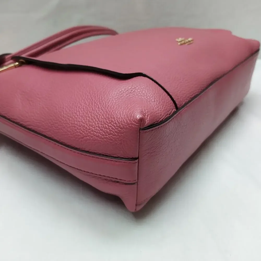Coach Pink Pebbled Leather Zipper Closure Hobo Crossbody Shoulder Bag